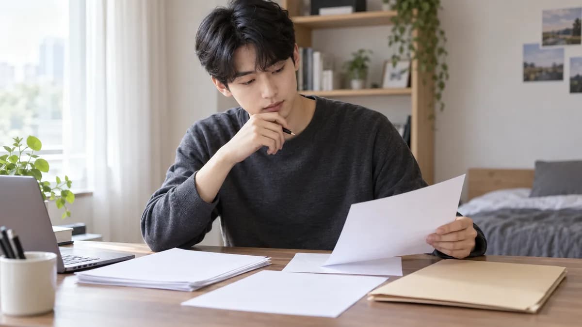 신체등급 이의신청을 앞두고 서류를 살펴보는 청년