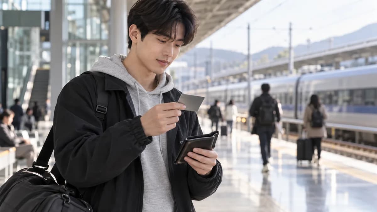 입영 이동을 앞두고 역에서 무표기 카드를 확인하는 지원자